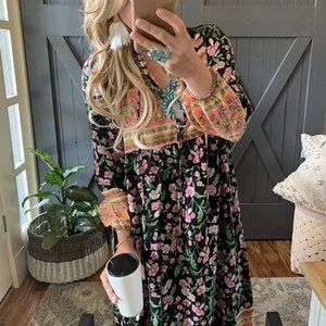 New Boho Floral Midi Maxi Black Dress